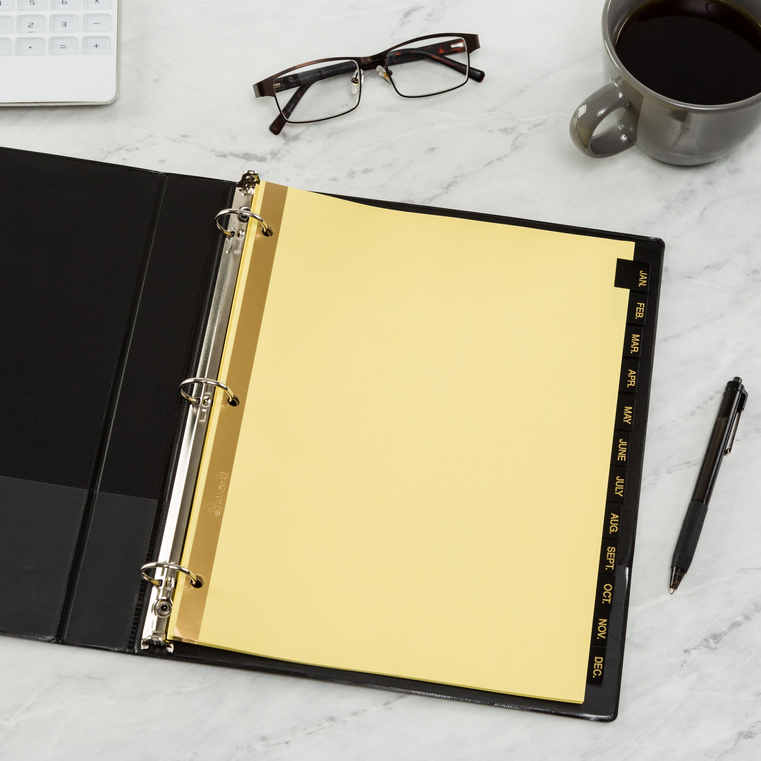 【希少】Esselte Acrippa バインダー ブラック ゴールド Jan-Dec Pre-Printed Leather Style Dividers 26180 | Avery